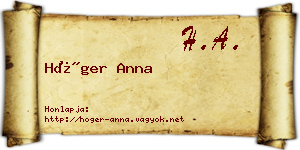 Höger Anna névjegykártya